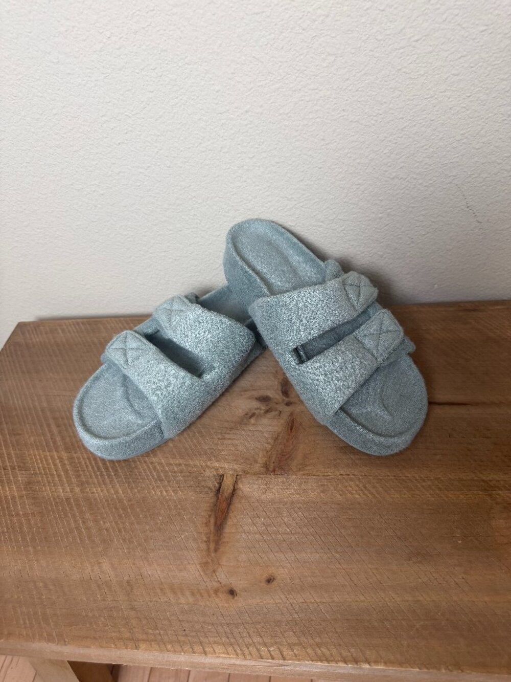 A New Day Sage Green Remi Platform Sandals Size 7 Terry Cloth Towelling